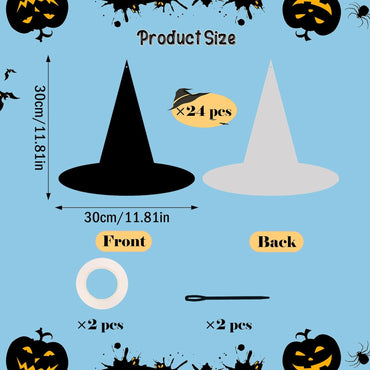 24Pcs Halloween Paper Witch Hat Hanging Decorations, Black Witch Hat Hanging Ornament for Yard Home Ceiling Wall Tree Decor, Spooky Paper Witch Hats Backdrop for Halloween Party Supplies