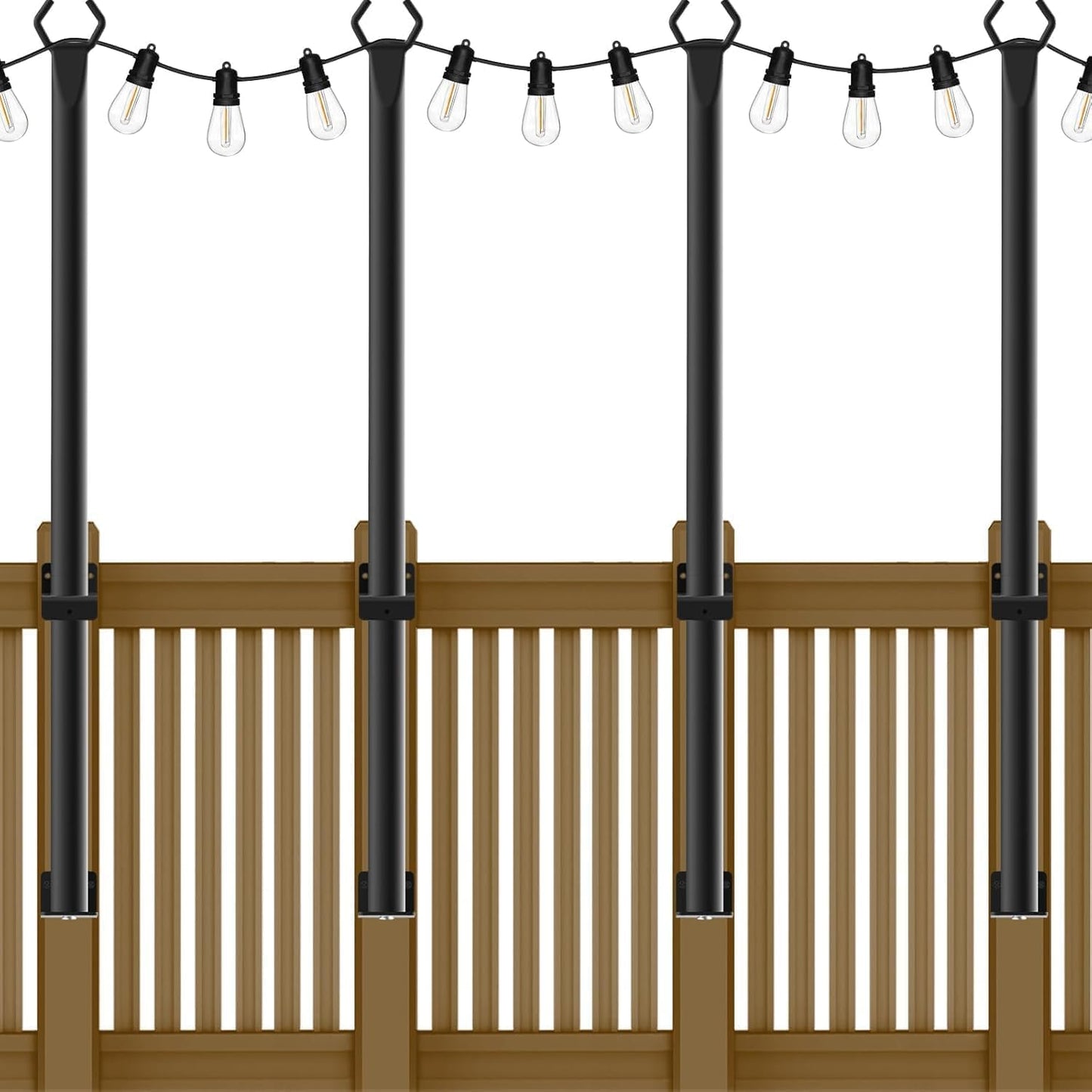 6 Pack String Light Poles, Outdoor String Light Pole 10 ft Forked Metal Light Pole with Adjustable Outdoor Light Stand, Deck, Backyard, Garden, Wedding, Rustproof and Sturdy with Hooks