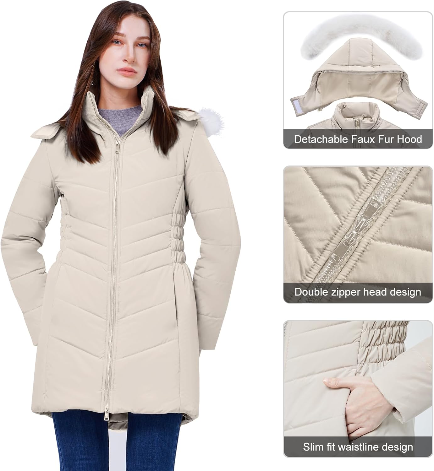 WULFUL Women's Winter Coats Long Warm Thicken Puffer Jackets Outwear With Removable Fur Hood