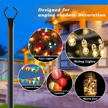 2 Pack String Light Poles,10 Ft Light Poles for Outside String Lights,Outdoor Lights Pole with Fork,Metal Poles Stand for Patio Deck Backyard