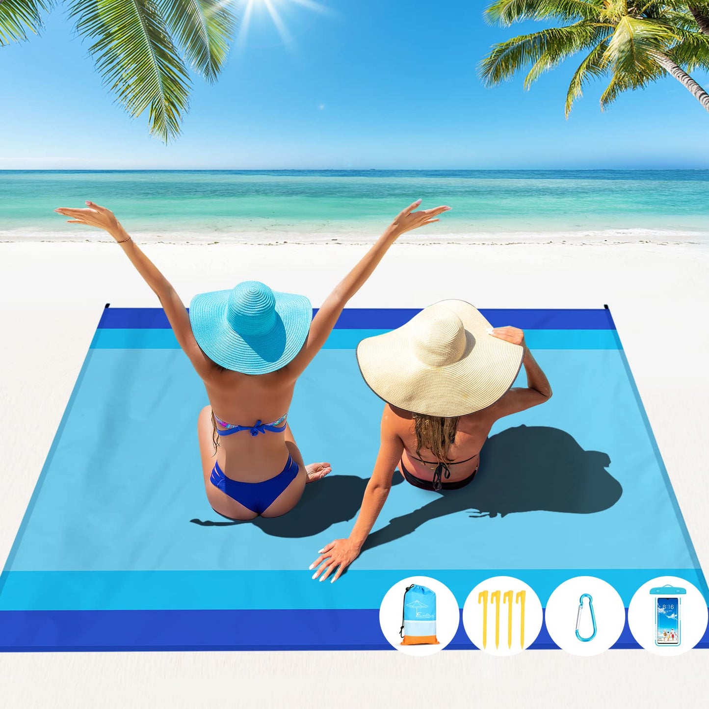 Beach Blanket Oversized Extra Large 78" X 81",Waterproof Sandproof Beach Blanket 1-7 Adults Lightweight Durable for Travel Camping Hiking Picnic