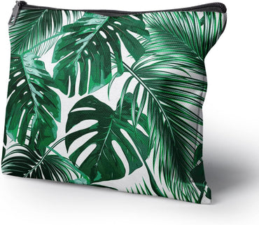 Cafl Hawaiian Palm Leaf Makeup Bag Tropical Palm Trees Cosmetic Bag Zipper Pouch Large Toiltry Bag Travel Linen Make Up Organizer Purse for Women 10×8Inch