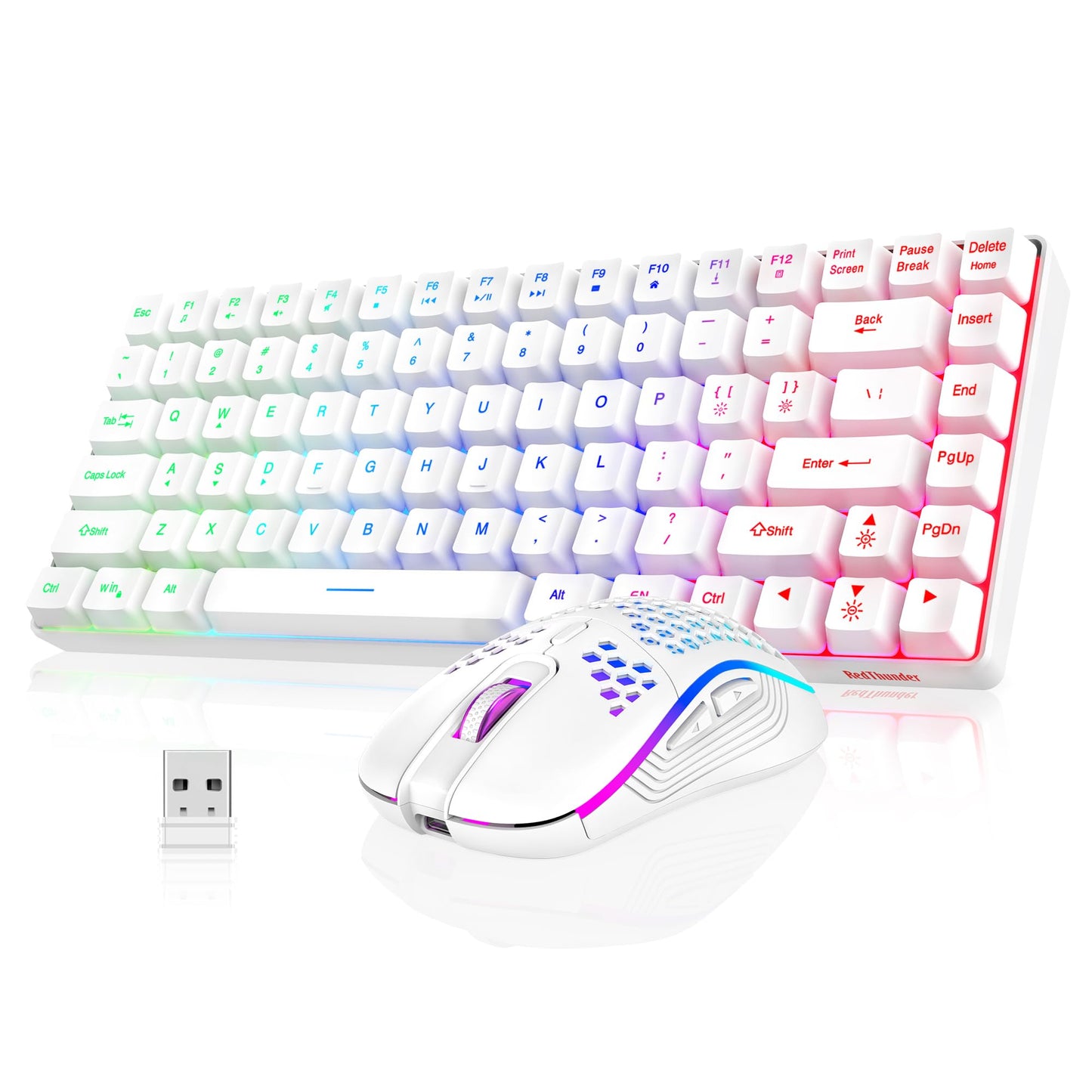 RedThunder K84 Wireless Keyboard and Mouse Combo, Rainbow Backlit Rechargeable Battery, 75% Layout TKL Ultra Compact Gaming Keyboard & Lightweight 3200 DPI Honeycomb Optical Mouse (Black)