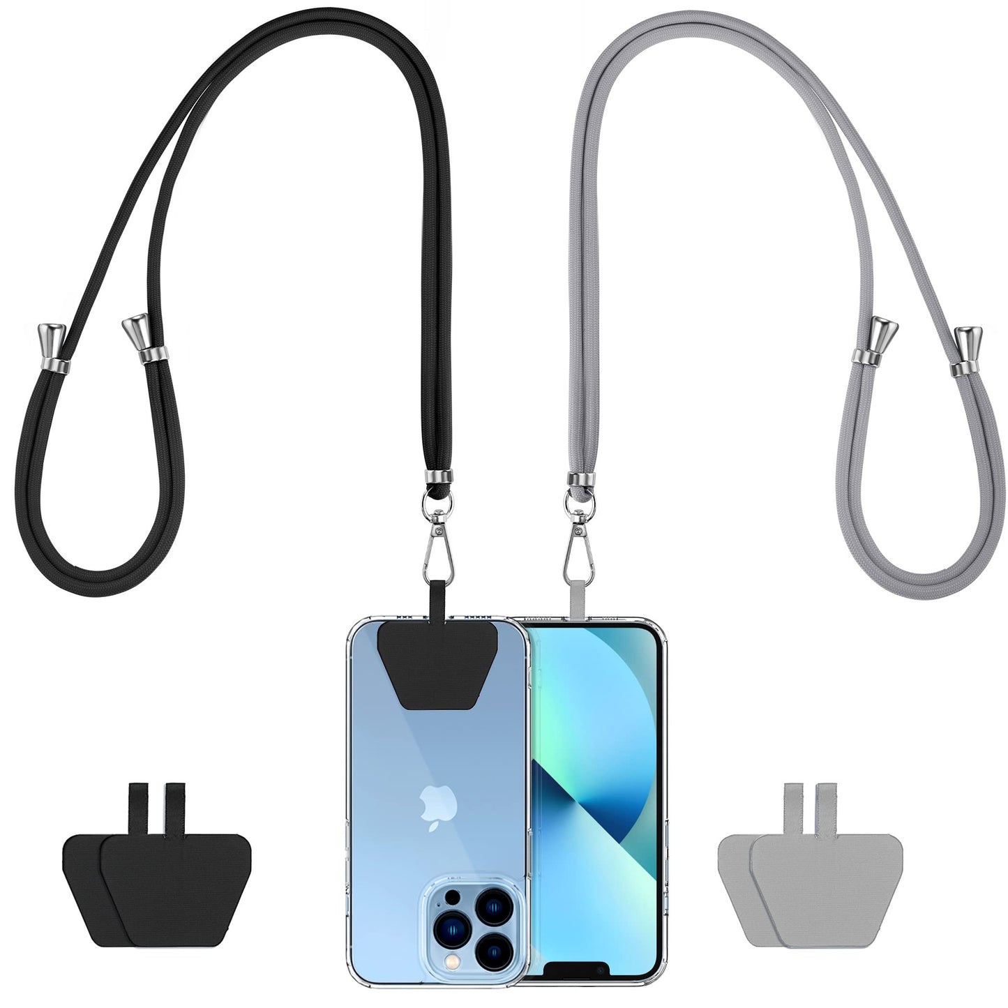 CACOE Cell Phone Lanyard 2 Pcs-1 Pcs Adjustable Neck Strap,1 Pcs Wrist Strap,2 Pcs Pads,Universal Crossbody,Multifuctional Compatible with Most Smartphones(Black)