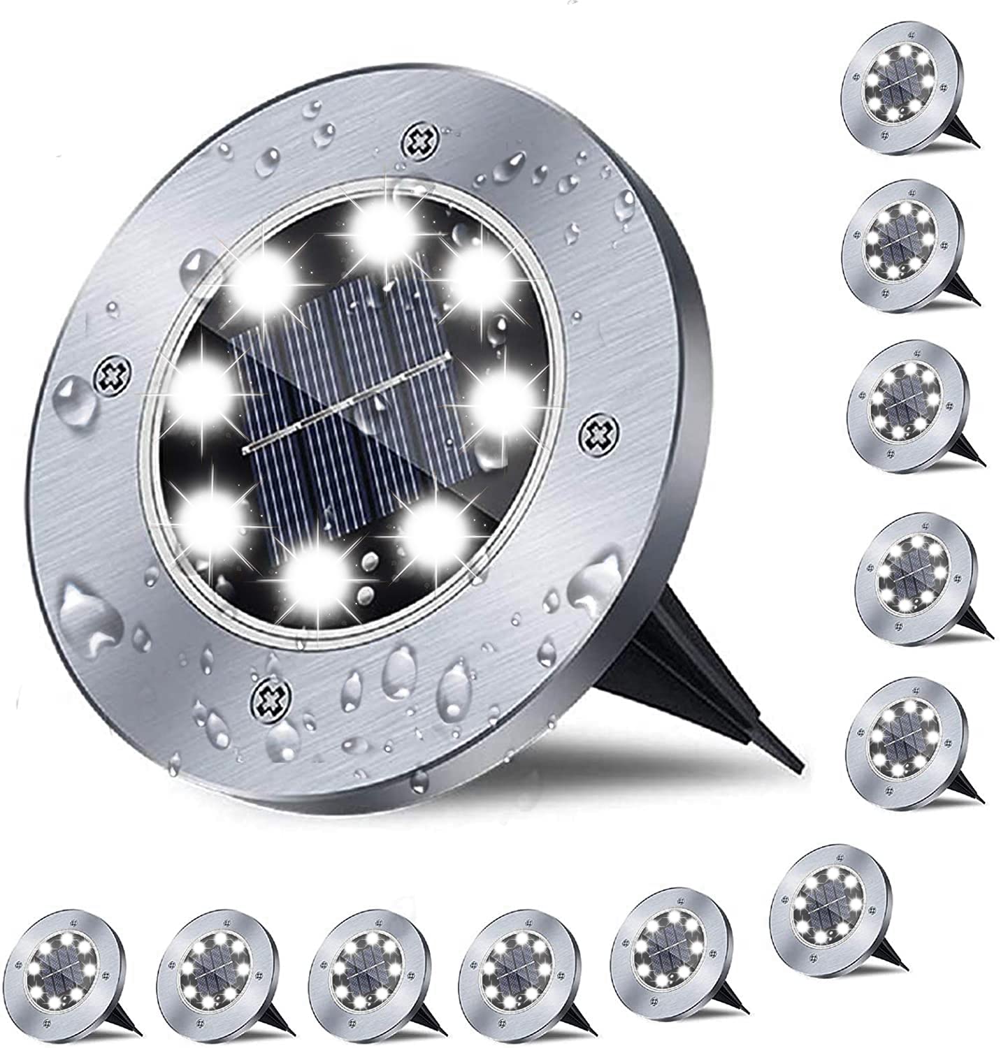 Solar Ground Lights, Waterproof Solar Garden Lights, Upgraded Outdoor Garden Waterproof Bright in-Ground Lights, Landscape Lights for Pathway,Yard,Deck,Lawn,Patio,Walkway (12 Pack Warm Light