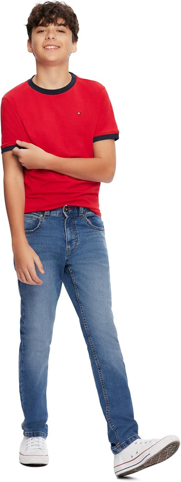 Tommy Hilfiger Boys' Short Sleeve Ken Ringer Crew Neck T-Shirt, Soft, Comfortable, Relaxed Fit