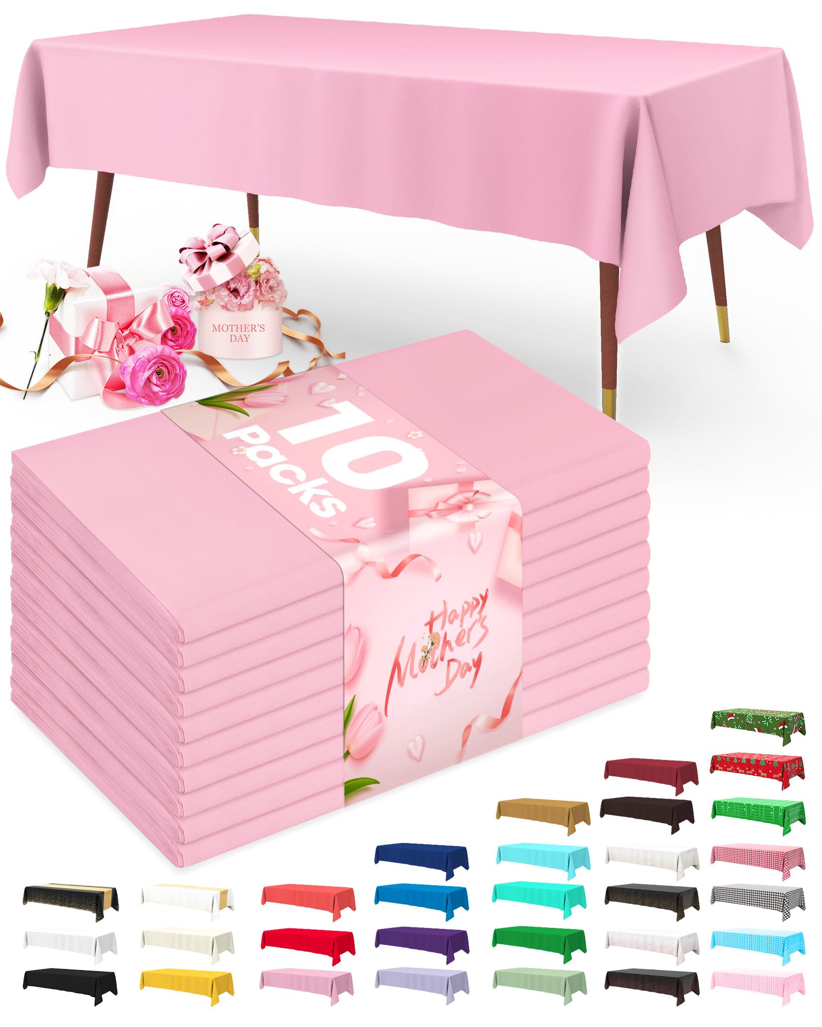 Pureegg Plastic Table Cloth Disposable 10 Pack, 54 x 108 Inch Table Cloths, Party, Picnic, Wedding, Decorative Tablecloths, Rectangle, White Plastic Cover, Leakproof & Sturdy, White