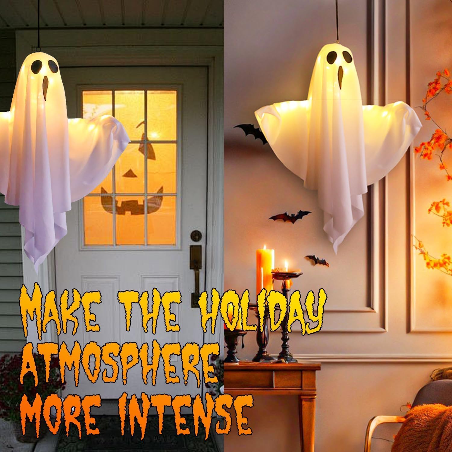 Hanging Ghost Halloween Decorations, Outdoor/Indoor Halloween Decor, Cute Flying Ghosts with Adjustable Arms, Perfect for Trees, Lawns, Porches, Yards, Balconies, and Gardens