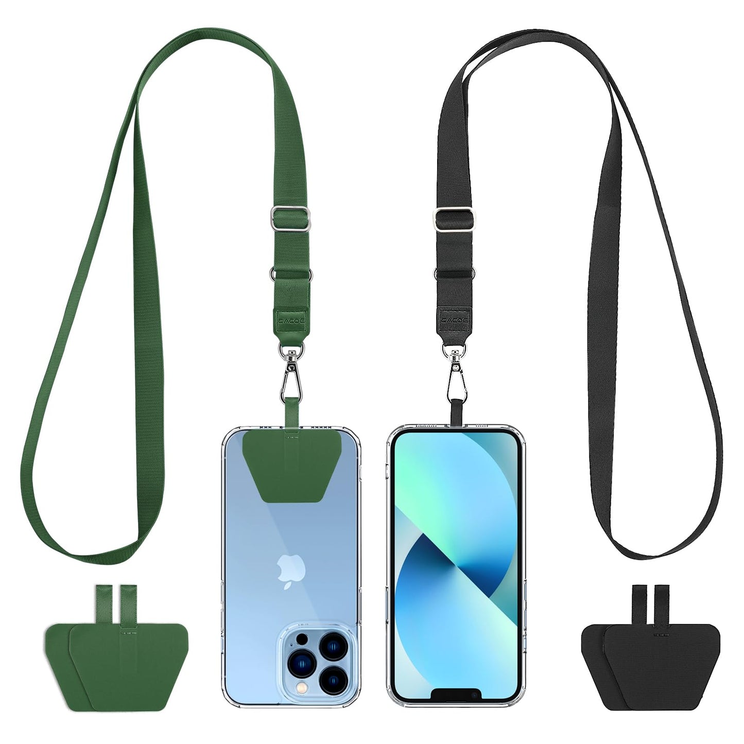 CACOE Phone Lanyard 2 Pack-2× Adjustable Neck Strap,2× Phone Patches,Universal Cell Phone Multifuctional Patch Lanyards Compatible with Most Smartphones(Black+Gray)