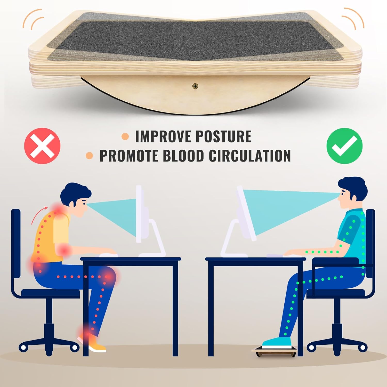 Professional Balance Board for Adults - Anti-Slip 350LBS Wobble Board for Physical Therapy, Standing Desk, Core Strength - Wooden Rocker Board