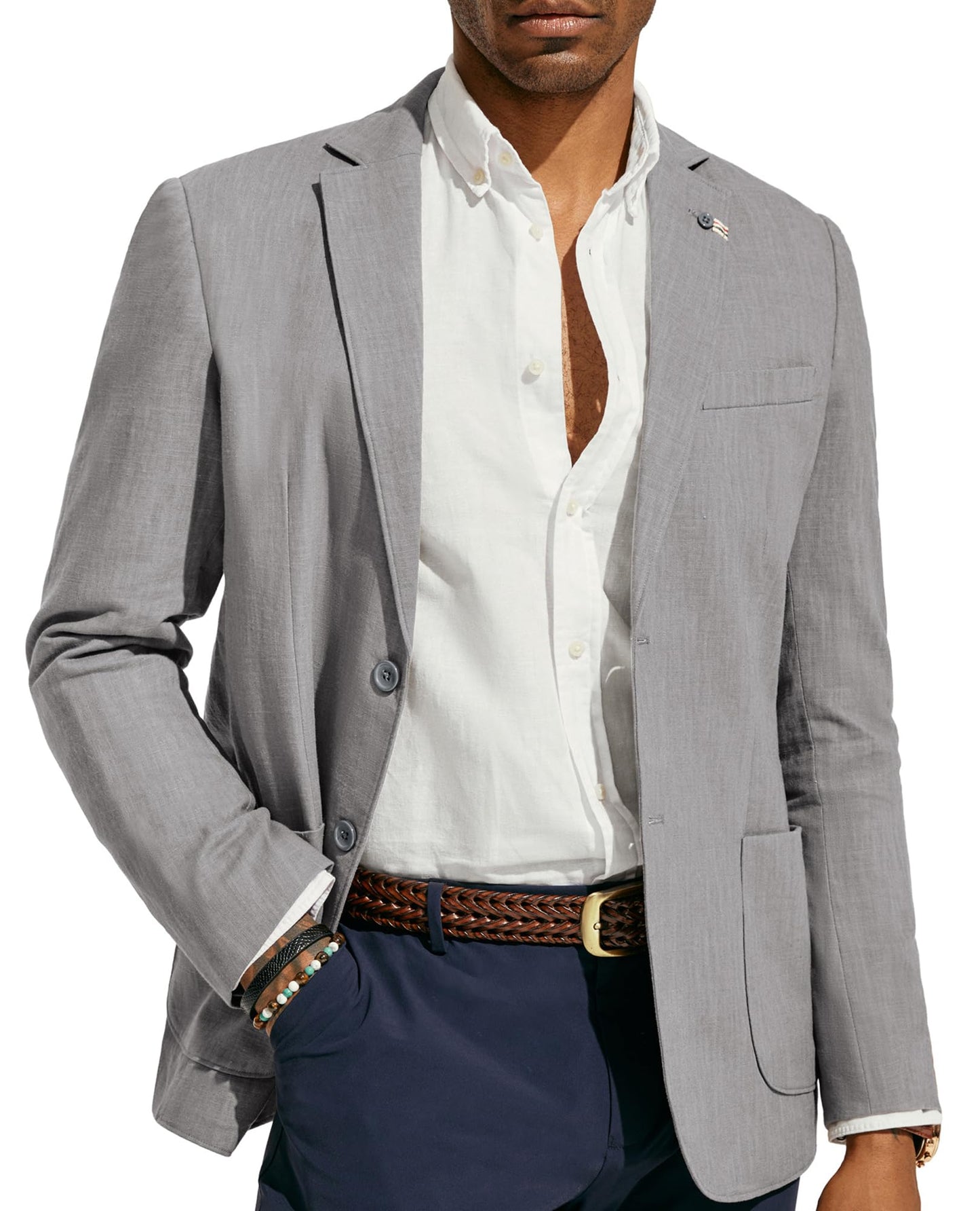 PJ PAUL JONES Mens Blazer Casual Cotton-Linen Sport Coat Lightweight 2 Button Unlined Suit Jackets