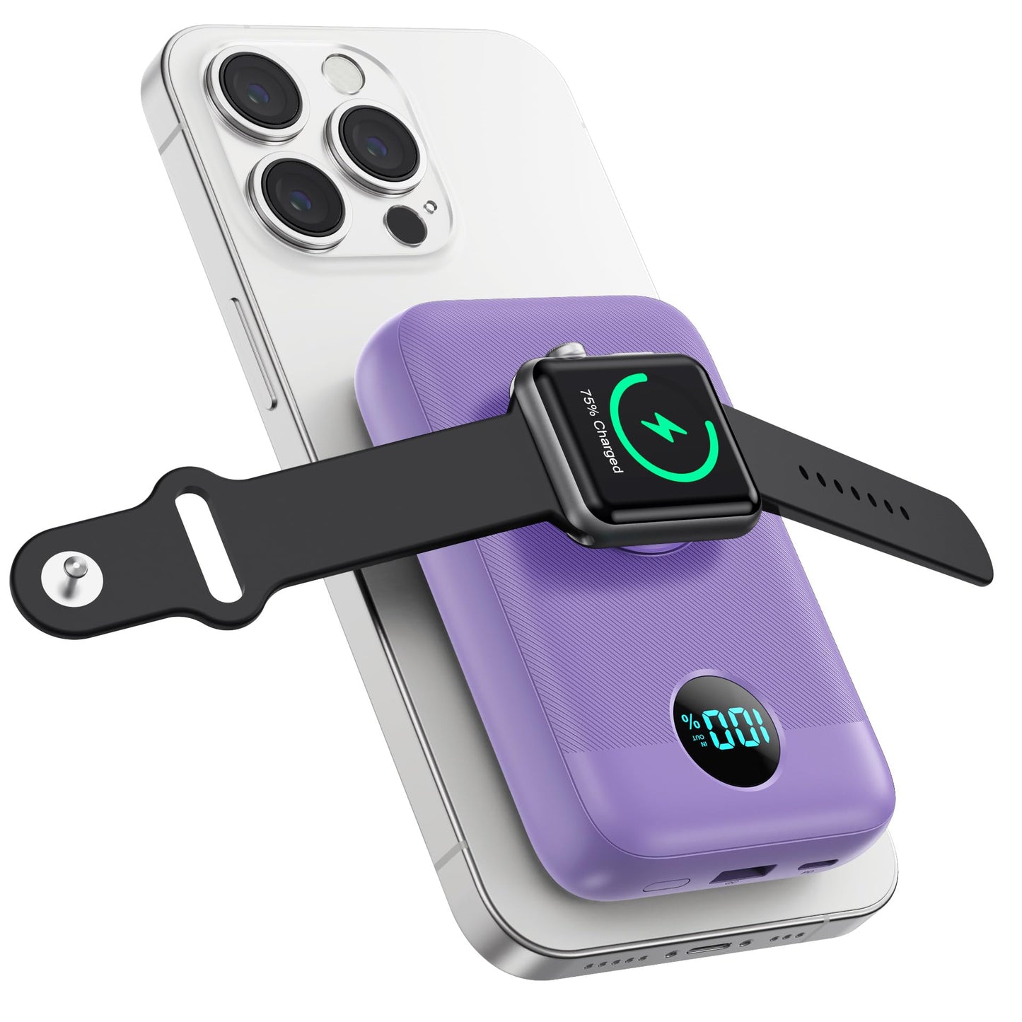 Magnetic Portable Charger 10800mAh,4-in-1 Wireless Power Bank with iWatch Charger, QC4.0+20W PD Fast Charging USB C Battery Pack with LCD Display for Magsafe,iPhone 16/15/14/13/12 Series,Apple Watch