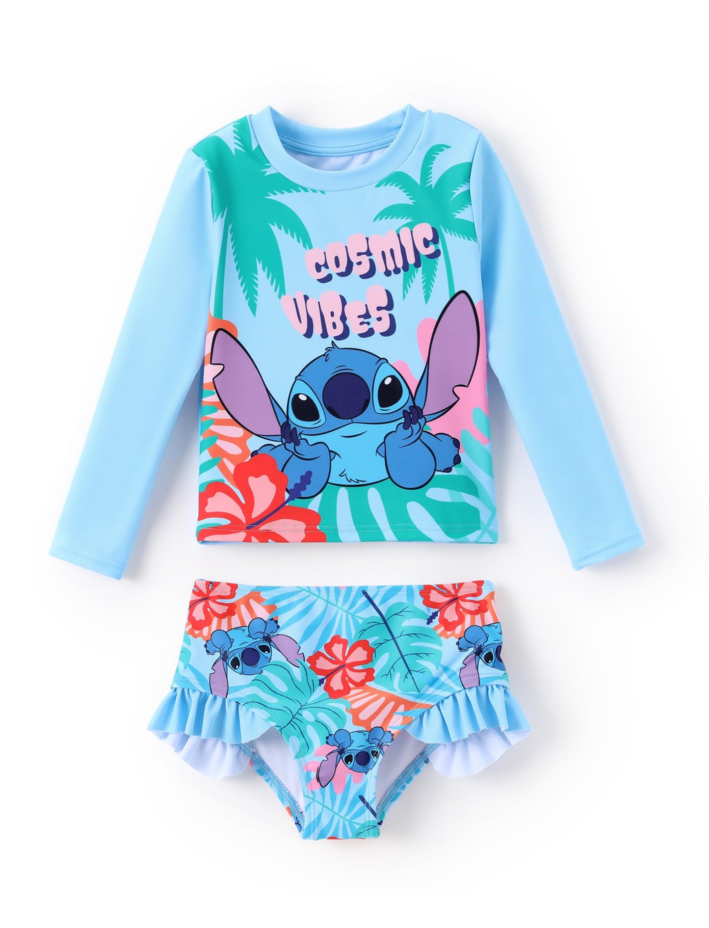 Disney Mickey and Friends Girl Two Piece Long Sleeve Swimsuit Rashguard Bathing Suit