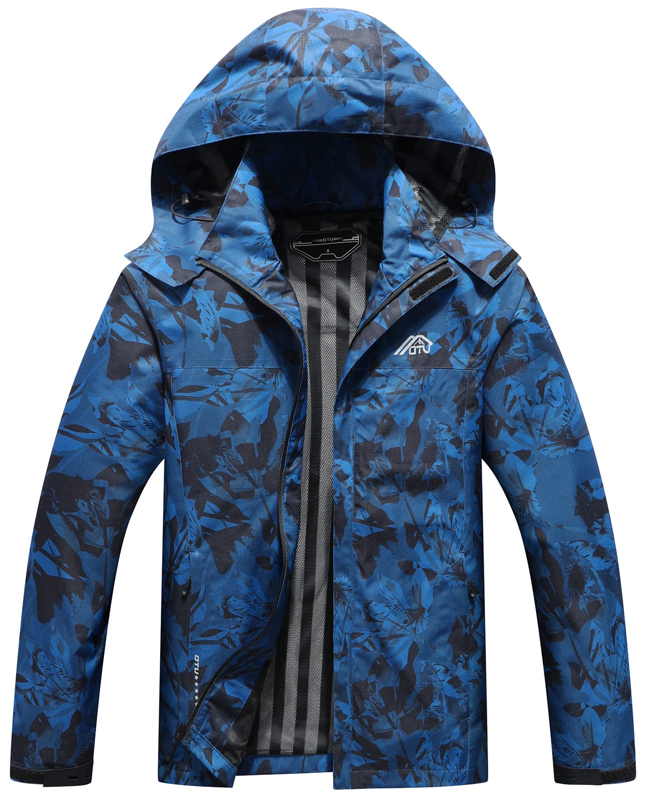 OTU Men's Lightweight Waterproof Hooded Rain Jacket Outdoor Raincoat Shell Jacket for Hiking Travel