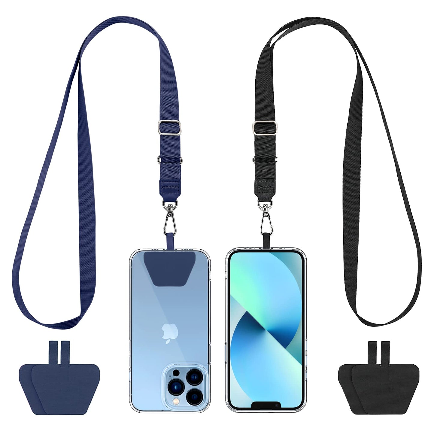 CACOE Phone Lanyard 2 Pack-2× Adjustable Neck Strap,2× Phone Patches,Universal Cell Phone Multifuctional Patch Lanyards Compatible with Most Smartphones(Black+Gray)