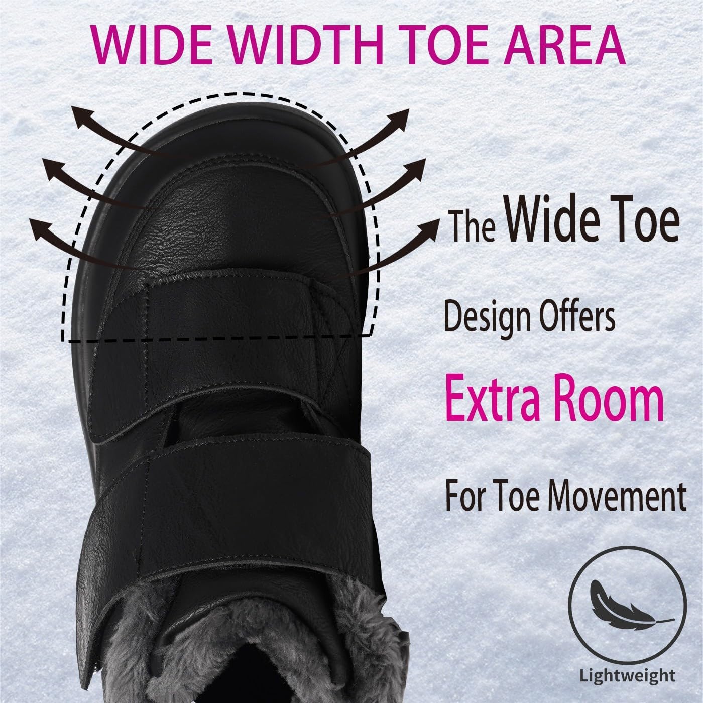 Hsyooes Diabetic Boots for Men Wide Width Winter Snow Boots Adjustable Straps Anti-slip Water Resistant Winter Shoes Warm Fur Lining Diabetic Shoes for Swollen Feet