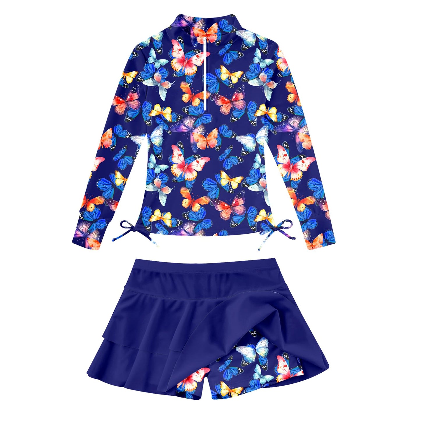 Vogseek 3-12T Girls Rash Guard 2 Pieces Bathing Suit Long Sleeve Swimsuit Swimming Skirt with Shorts Swimwear