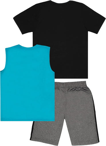 Marvel Avengers Spider-Man Black Panther Miles Morales Boys Superhero Short Sleeve T-Shirt, Tank Top and Mesh Shorts Set