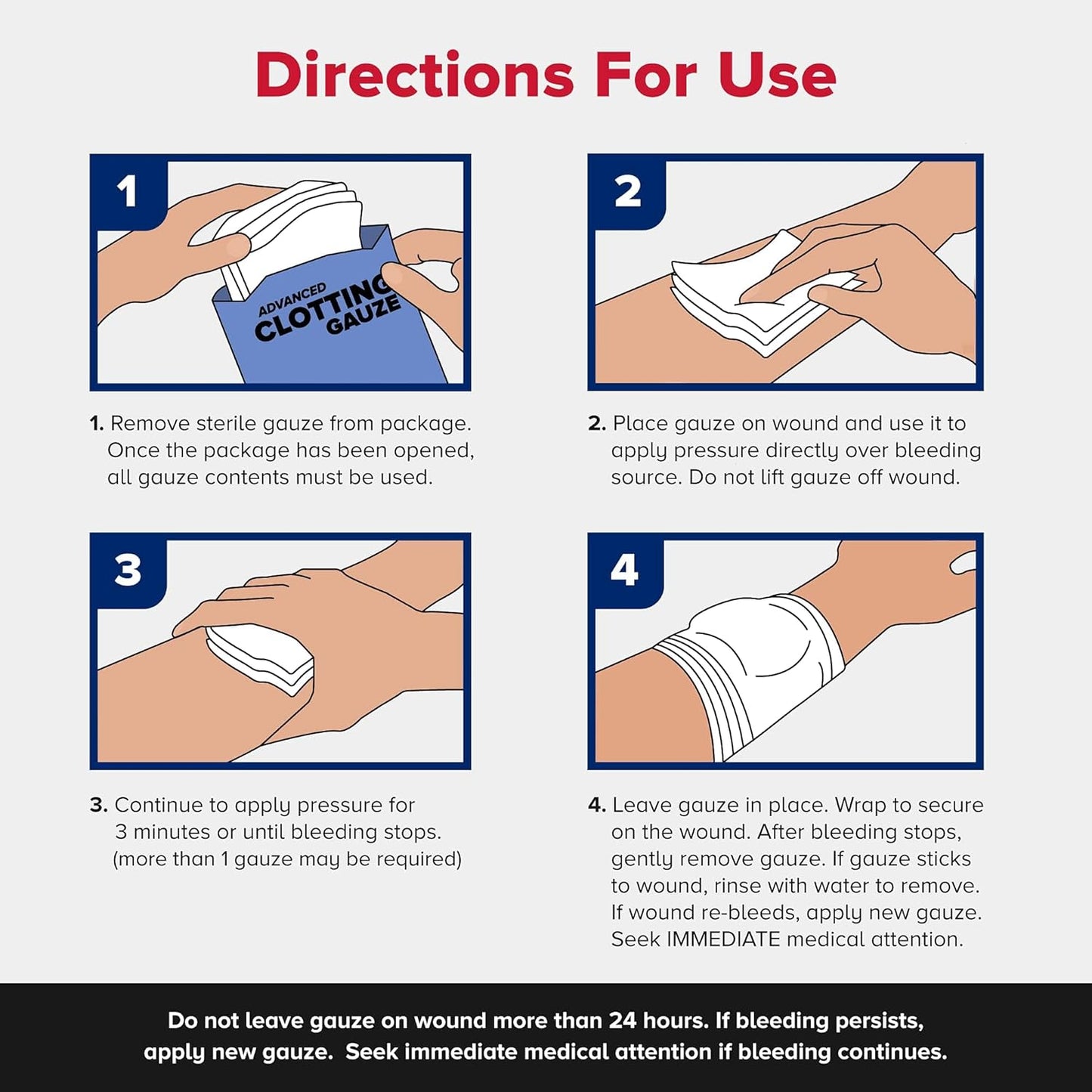 Adventure Medical Kits QuikClot Gauze - Flexible Hemostatic Medical Gauze for Emergency Survival or Disaster Preparedness Kits & More - Stops Bleeding Fast with Kaolin - 3" x 24"