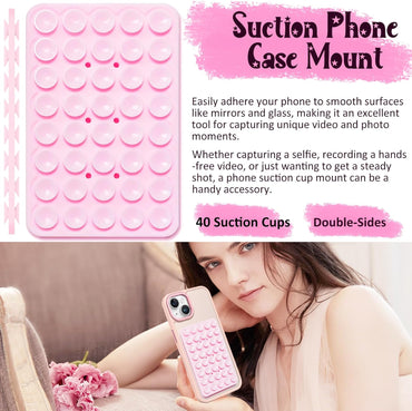 2 Pack Double Sided Silicone Suction Cup Phone Case Mount, Hands-Free Strong Grip Silicon Phone Holder for Selfies and Videos, Non Slip Phone Accessories (LightPink&Translucent)