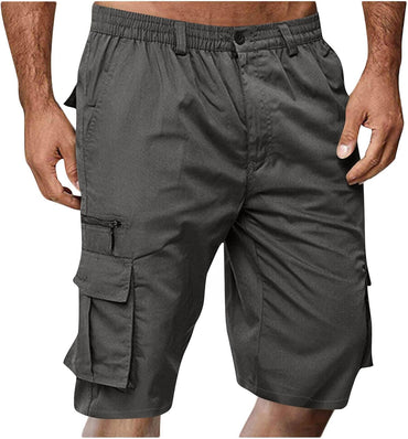 Cargo Shorts for Men Casual Summer Hiking Pants Elastic Waist Big and Tall Knee Length Multi-Pockets Bermuda Shorts