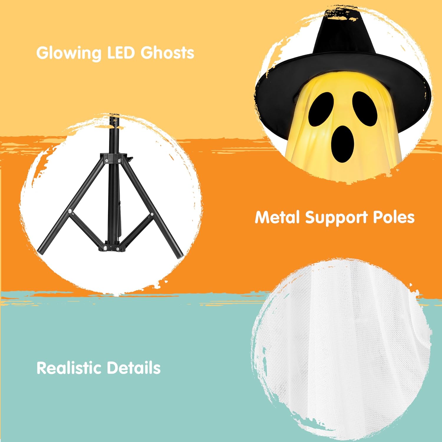 JOYIN 2 Packs 47'' Halloween Decorations Outdoor Standing Ghost, Light Up Spooky Ghost with Witch Hat & Remote Control, Glowing Halloween Decor for Yard Porch Lawn Garden Party Supplies Haunted House