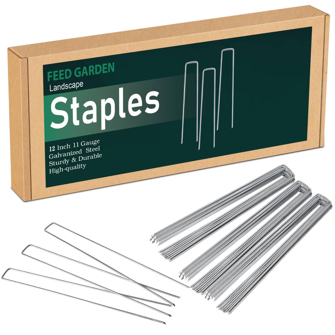 FEED GARDEN 6 Inch 50 Pack Hot-dip Galvanized Landscape Staples Plant Cover Stakes 11 Gauge Tent Stakes Garden Stakes Landscaping Fabric SOD Pins Yard Stakes for Decoration Weed Barrier Fabric