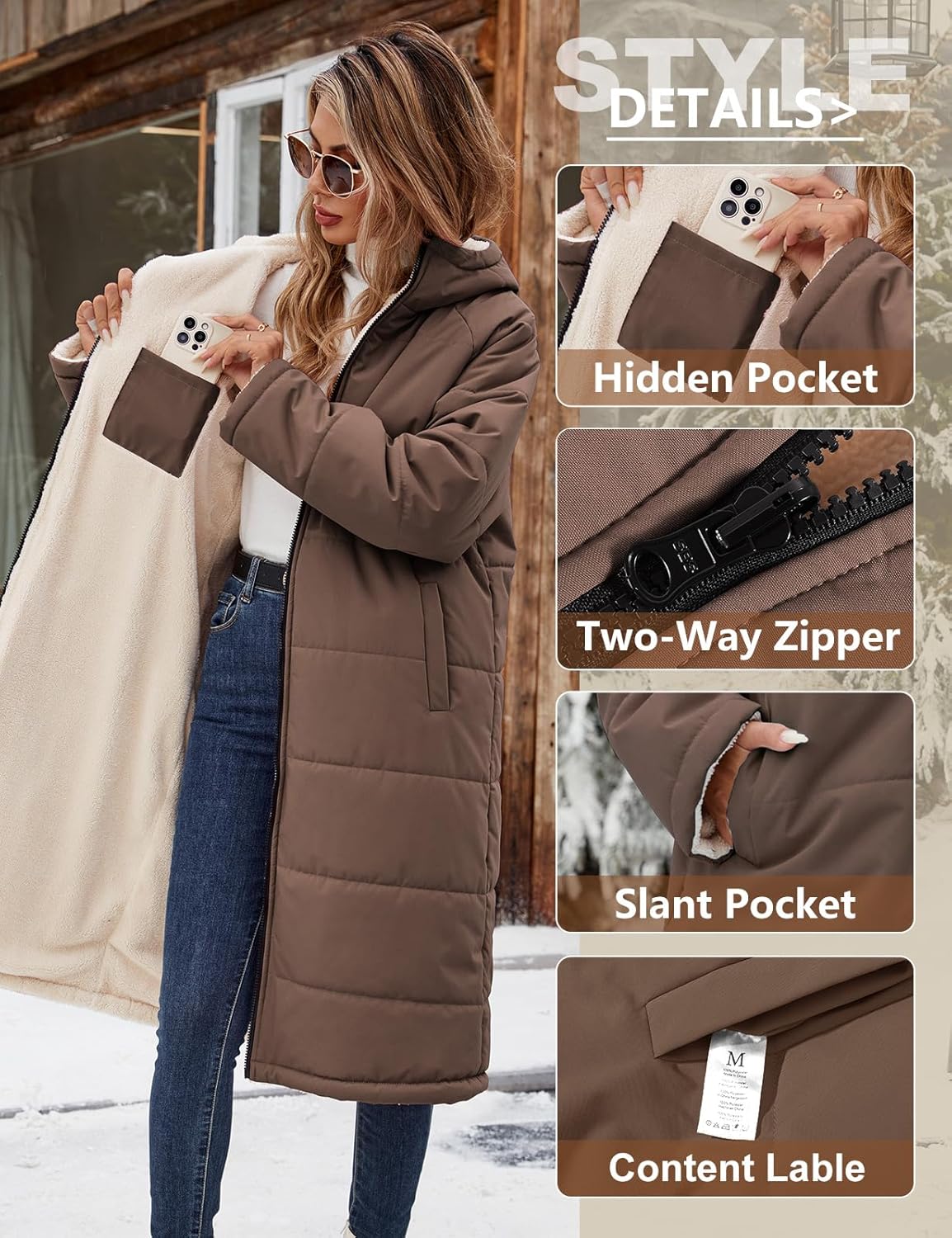 Women Winter Coats Fleece Long Coats Jackets Oversized Warm Down Jacket with Hood