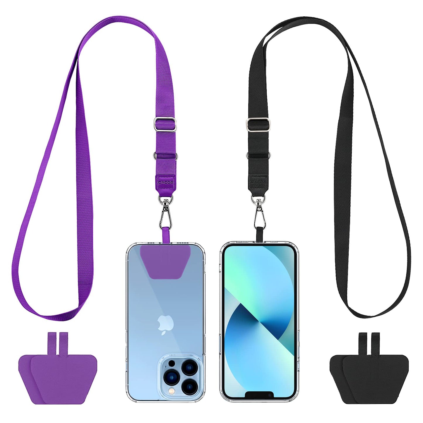 CACOE Phone Lanyard 2 Pack-2× Adjustable Neck Strap,2× Phone Patches,Universal Cell Phone Multifuctional Patch Lanyards Compatible with Most Smartphones(Black+Gray)