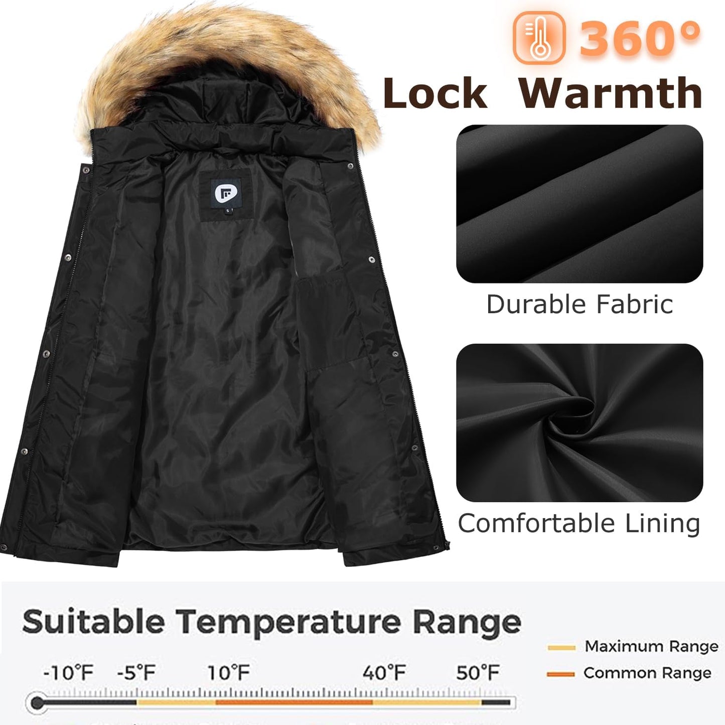 Women's Winter Thicken Coat Warm Long Puffer Jacket with Faux Fur Removable Hood Waterproof Insulated Jacket