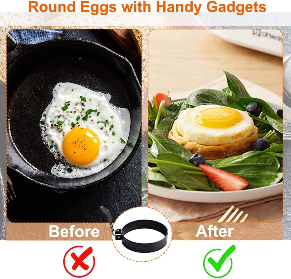 COTEY 3.5" Egg Rings Set of 2 with Silicone Handle, Large Ring for Frying Eggs, Round Mold for English Muffins - Griddle Cooking Shaper for Breakfast