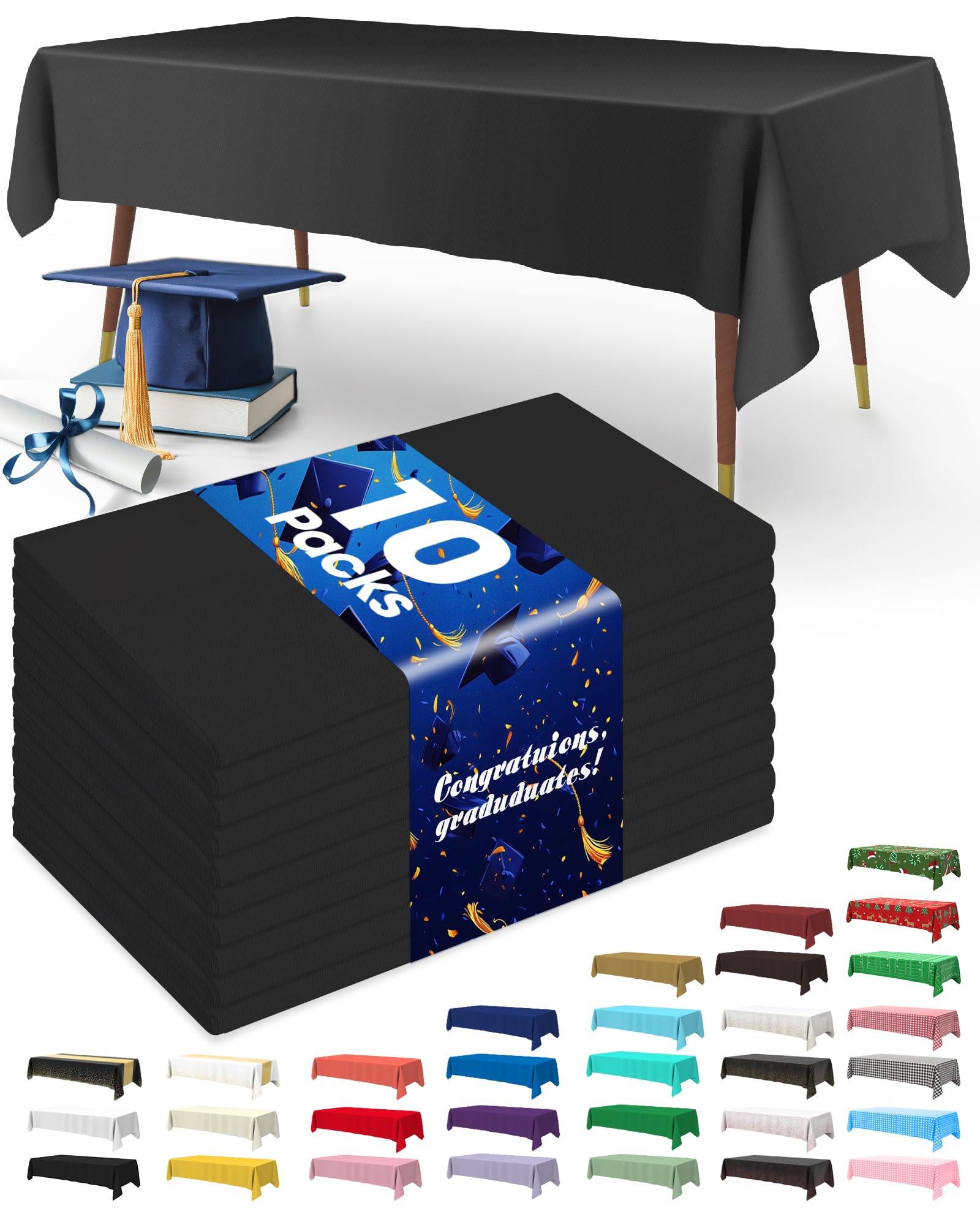 Pureegg Plastic Table Cloth Disposable 10 Pack, 54 x 108 Inch Table Cloths, Party, Picnic, Wedding, Decorative Tablecloths, Rectangle, White Plastic Cover, Leakproof & Sturdy, White