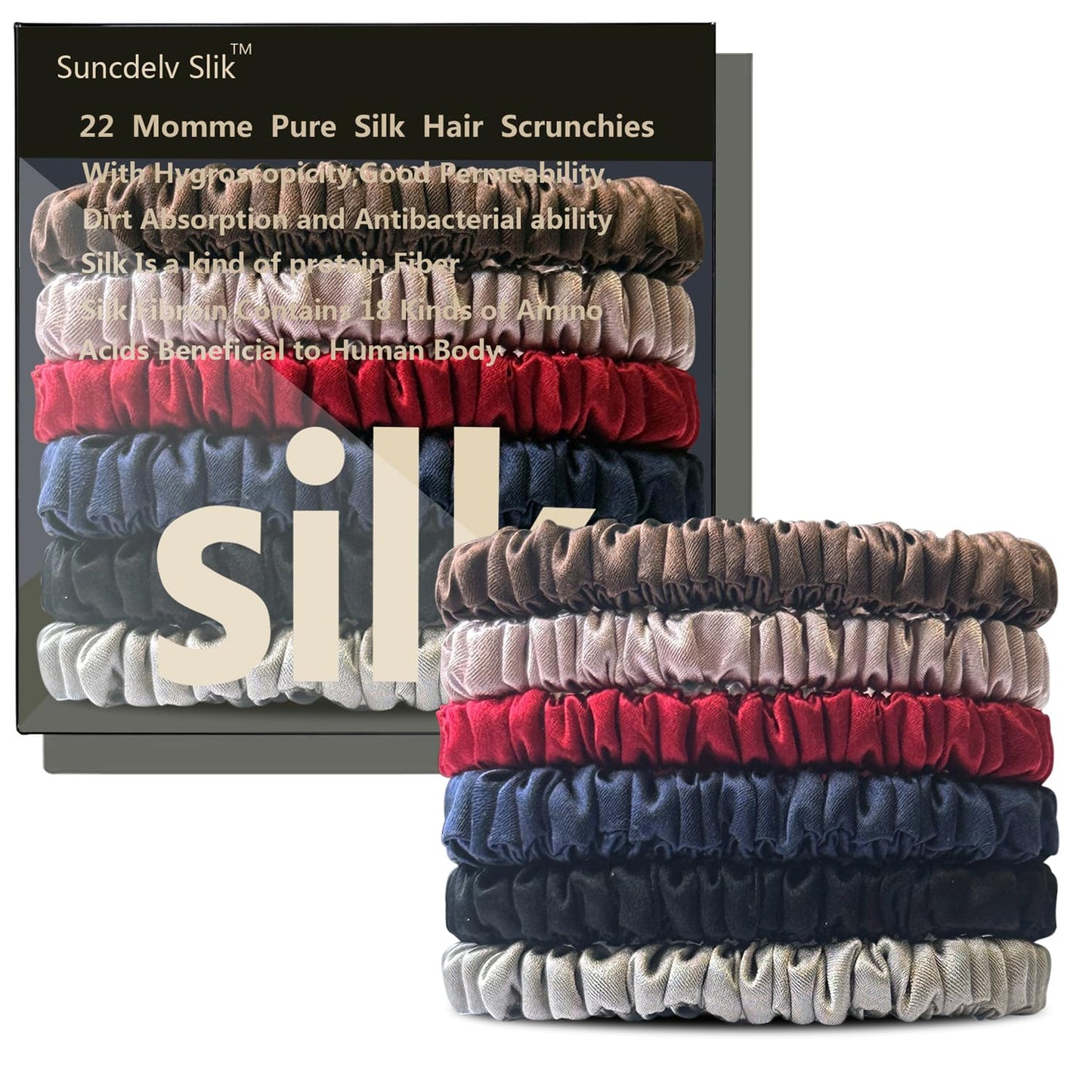 Silk Hair Towel, Friction-Resistant, Amino Acid-Rich, Durable, Breathable (6PCS(Bean Paste, Rose Gold, Rice White))
