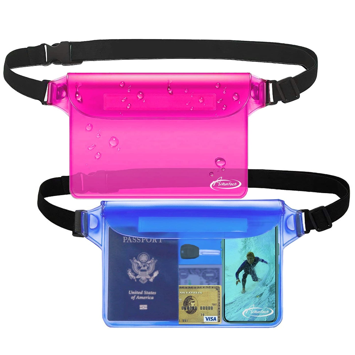 AiRunTech Waterproof Fanny Pack,Waterproof Pouch for Phone Passport Wallet Purse with Waist Strap,Floating Waterproof Bags for Travel Beach Swimming Kayaking Boating Pool Accessories