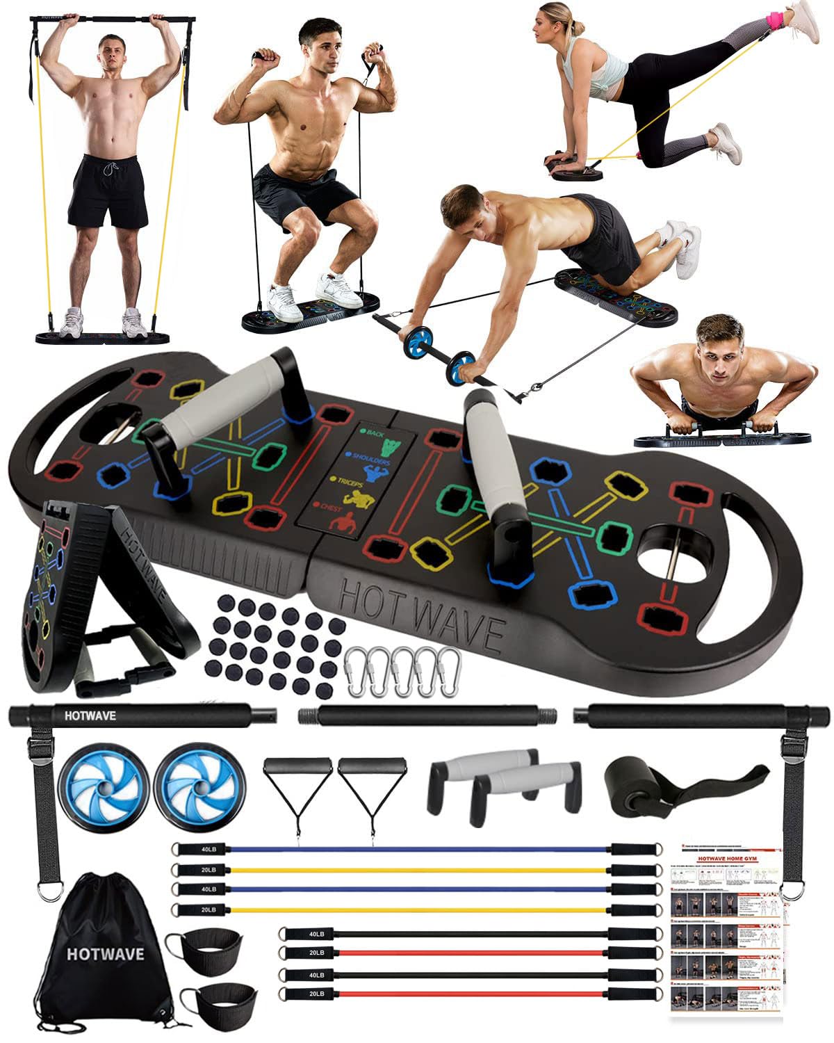 HOTWAVE Push Up Board Fitness, Portable Foldable 20 in 1 Push Up Bar at Home Gym, Pushup Handles for Floor. Professional Strength Training Equipment For Man and Women,Patent Pending