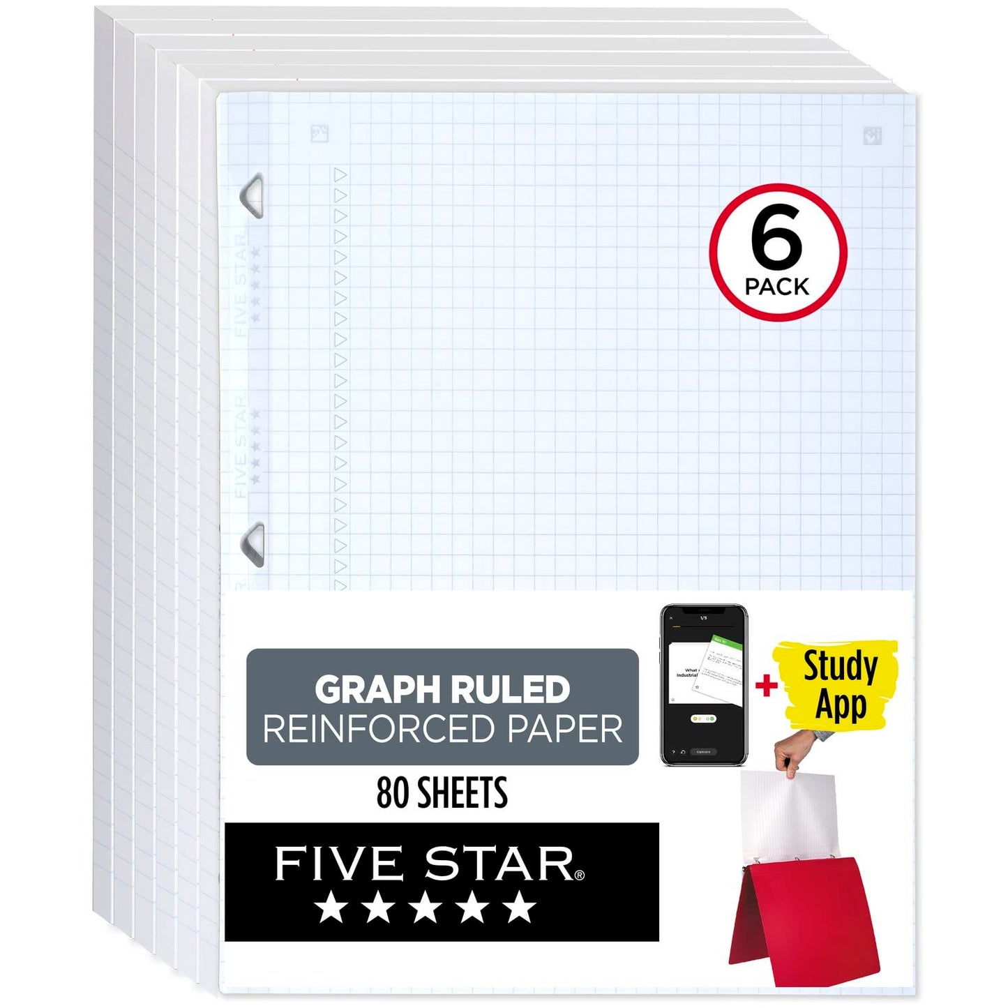 Five Star Loose Leaf Paper, Notebook Paper, Graph Paper, Reinforced Filler Paper, Fights Ink Bleed, 8.5 x 11, 100 Sheets/pack (3 count)