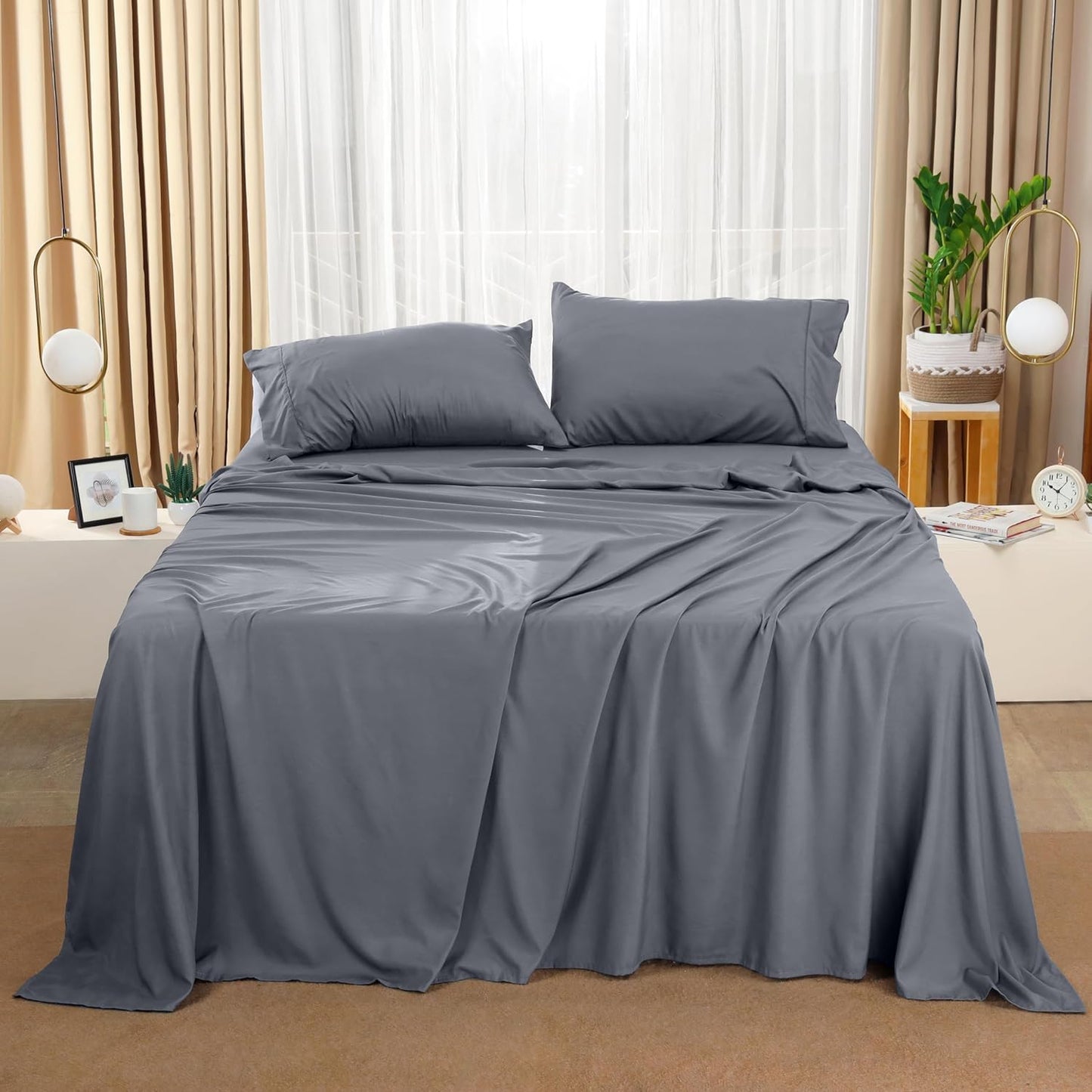 Utopia Bedding Queen Sheet Set – 4 Piece Bed Sheets for Queen Size Bed, Soft and Breathable Microfiber, Includes 1 Fitted Sheet, 1 Flat Sheet and 2 Pillowcases (Grey)