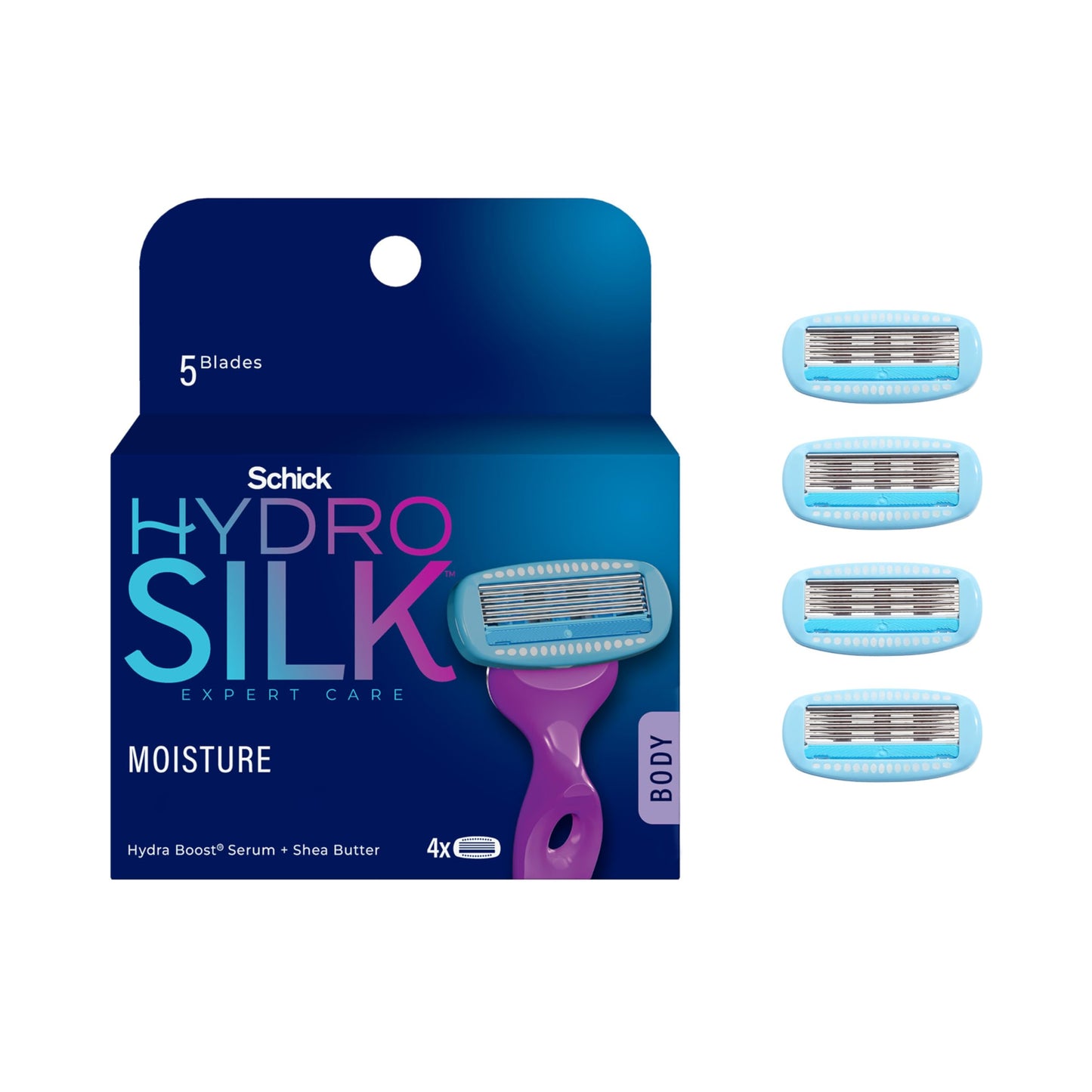 Schick Hydro Silk Moisture Razor Blade Refills, 6 Count | 5-Blade Moisturizing Razors for Women | Womens Moisturizing Razor Refills