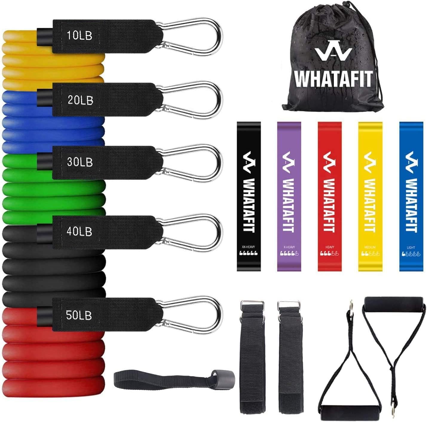 WHATAFIT Resistance Bands, Exercise Bands,Resistance Bands for Working Out, Work Out Bands with Handles for Men and Women Fitness, Strength Training Home Gym Equipment