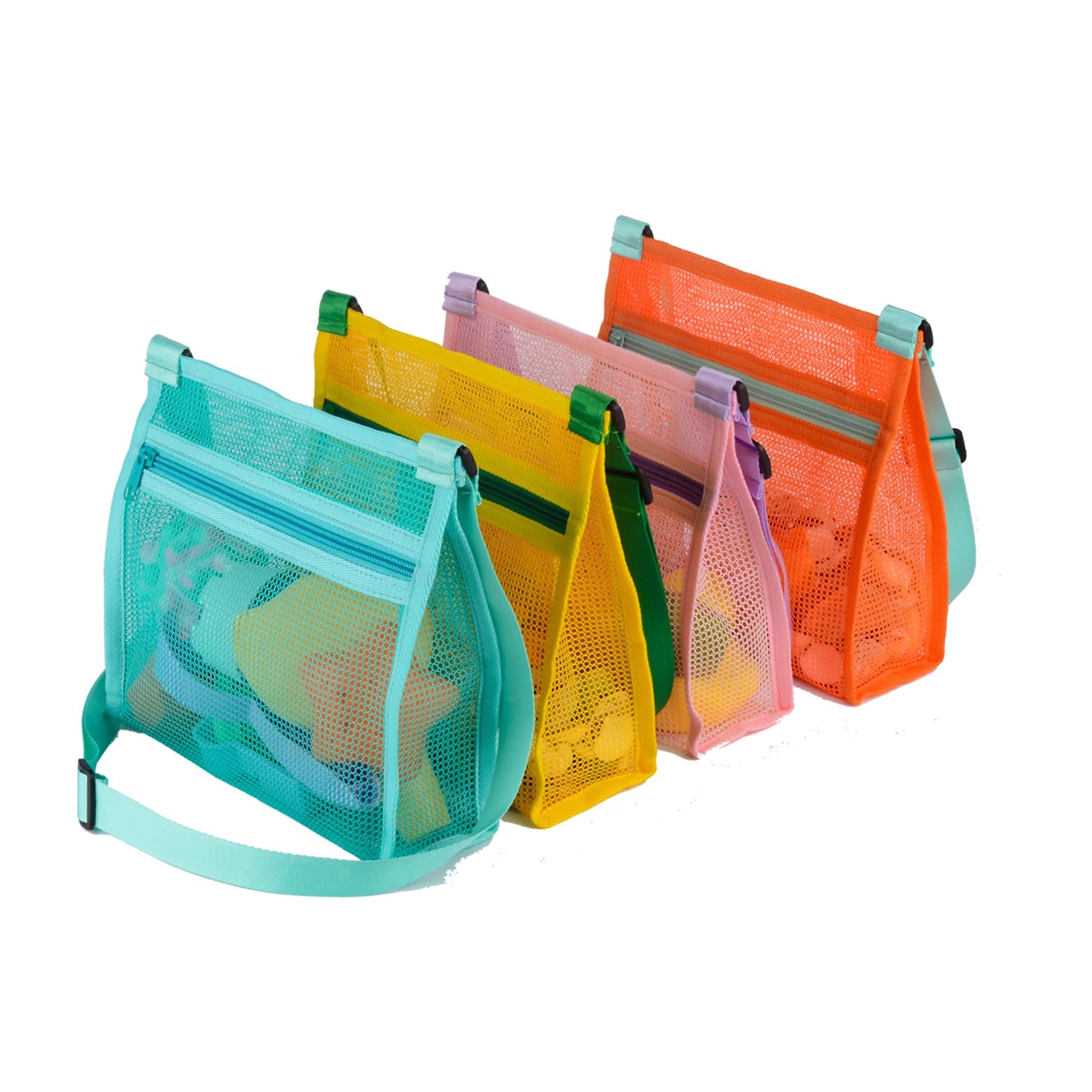 Mesh Bag for Holding Beach Shell,Toys (Blue&Yellow&Orange 3pack) Shell Collecting Bags for Kids, for Picking Up Shells