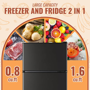 2.4 Cu.ft Mini Fridge with Double Doors Small Refrigerator with Separate Freezer & 7 Adjustable Temperature Control, Tiny Size & Personal Fridge Ideal for Office Apartment Dorm Dark Grey