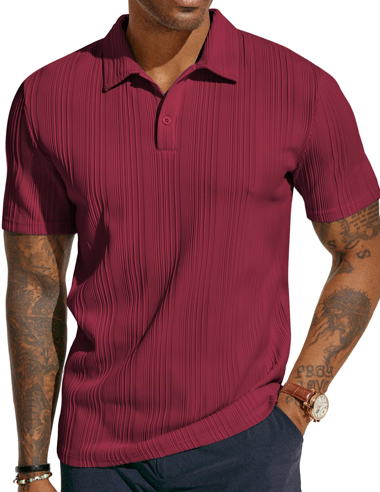 PJ PAUL JONES Mens Textured Knit Polo Shirts Regular Fit Stretchy Golf Shirts
