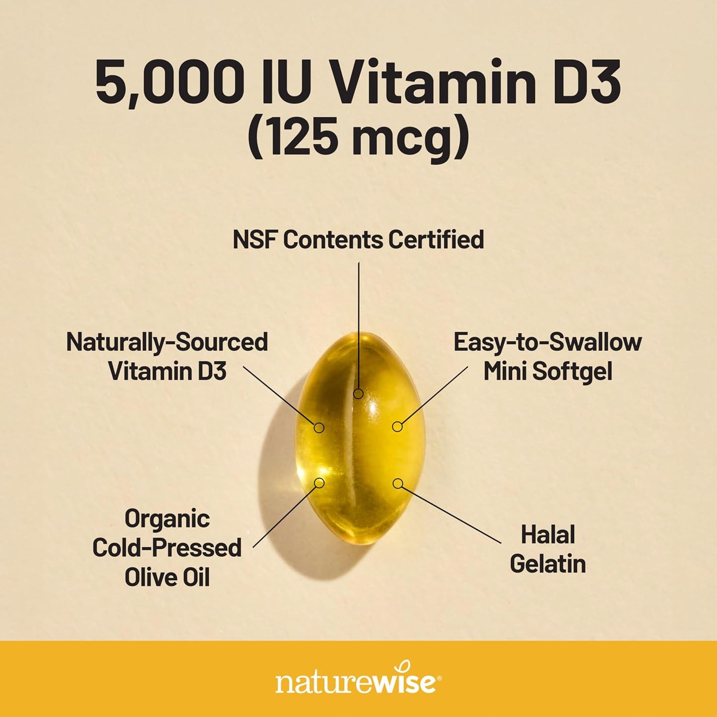NatureWise Vitamin D3 5000iu (125 mcg) 1 Year Supply for Immune Support, Healthy Muscle Function, and Bone Health - Non-GMO, Gluten Free in Organic Extra Virgin Olive Oil, (Mini Softgel), 360 Count