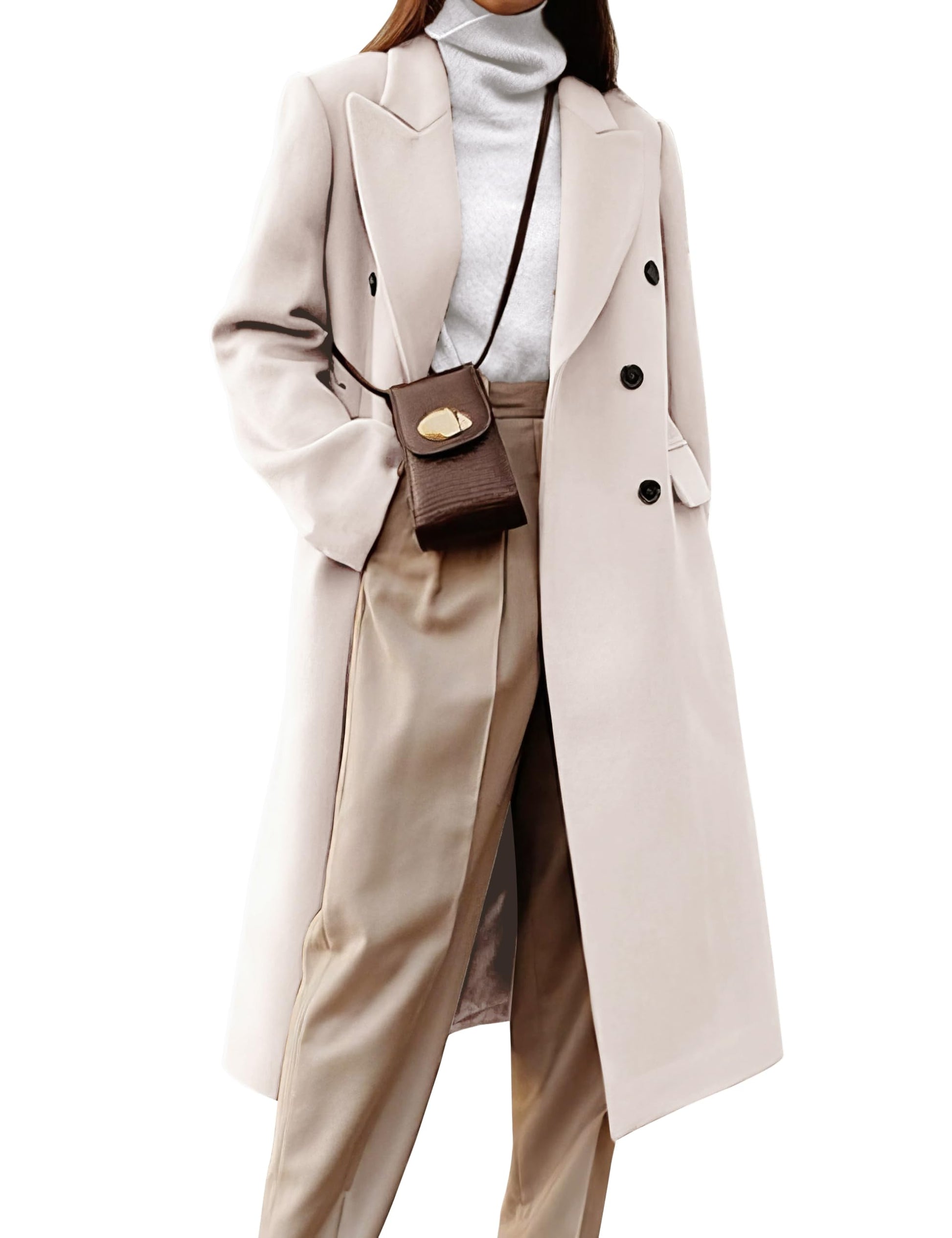IDEALSANXUN Womens Long Wool Coats Fall Winter Double Breasted Trench Coat Peacoat