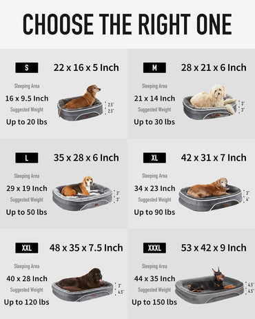 OhGeni Orthopedic Dog Bed Couch for Large Sized Pets with Egg Foam Support, Four-Sided Bolster Cushions, Soft Tear-Resistant Fabric, and Removable Machine Washable Plush Cover 35-Inch (Gray)