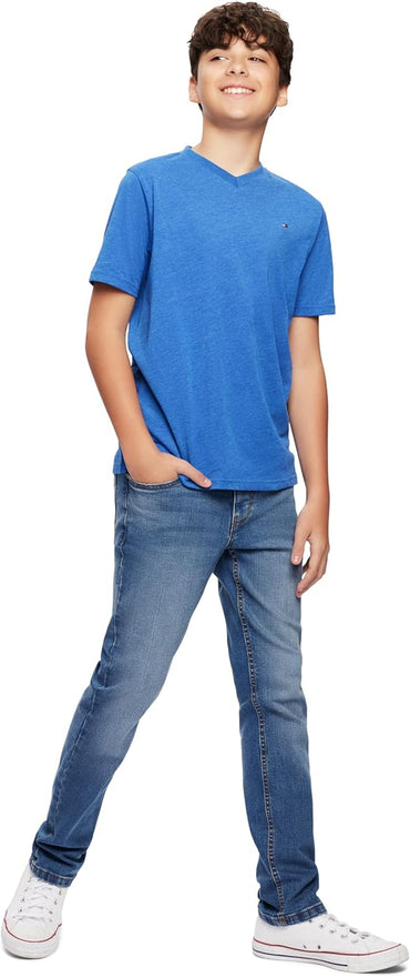 Tommy Hilfiger Boys' Short Sleeve Solid V-Neck T-Shirt, Soft, Comfortable, Relaxed Fit