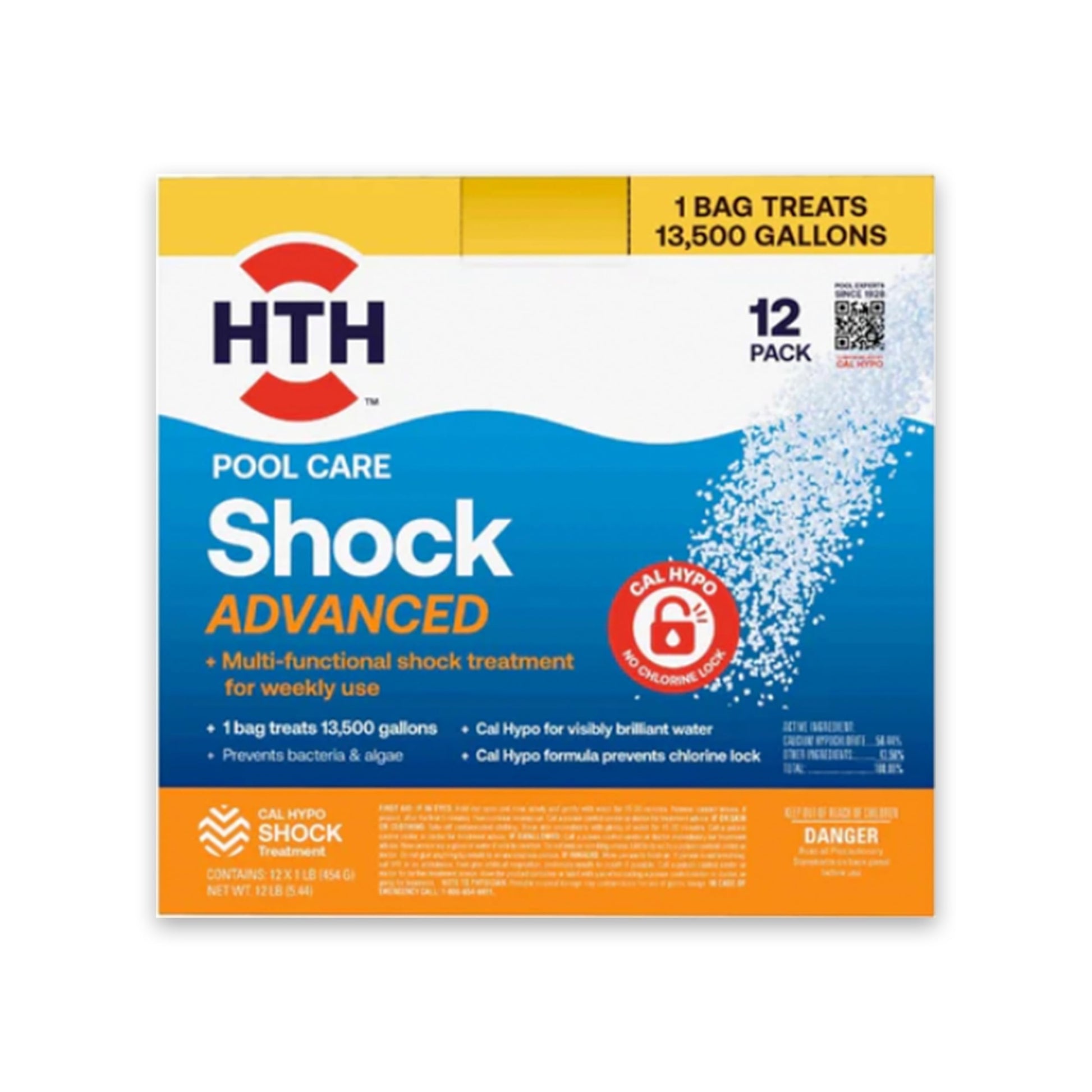 HTH 52036R Pool Care Shock Advanced, Swimming Pool Chemical - Cal Hypo Formula, Prevents Bacteria & Algae, Restores Crystal Clear Water - Shock Treatment, (6 Pack)