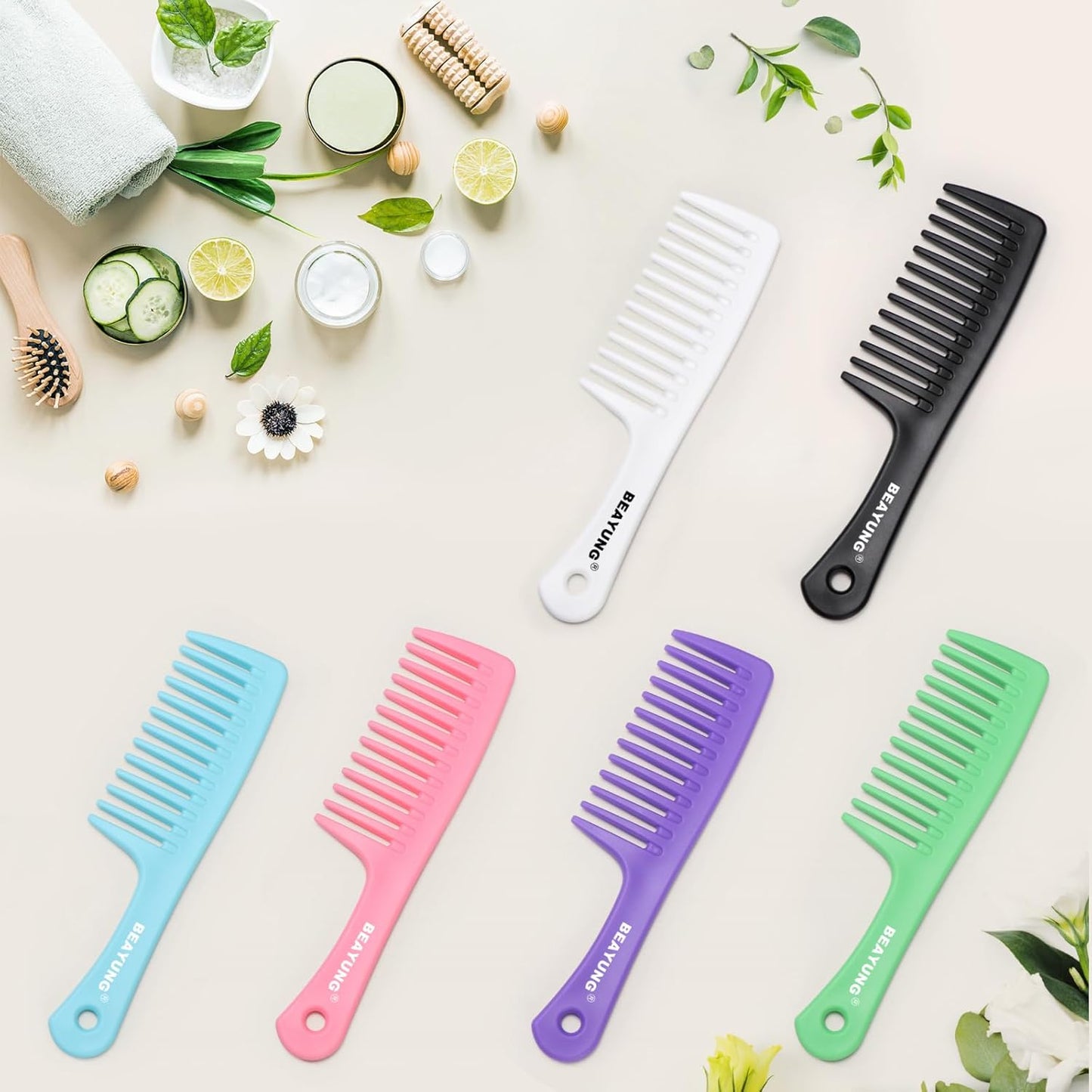 2PCS Large Wide Tooth Comb, Shower Combs, Hair comb for wet curly hair, Durable Hair Brush for Best Styling and Professional Hair Care(2Black)
