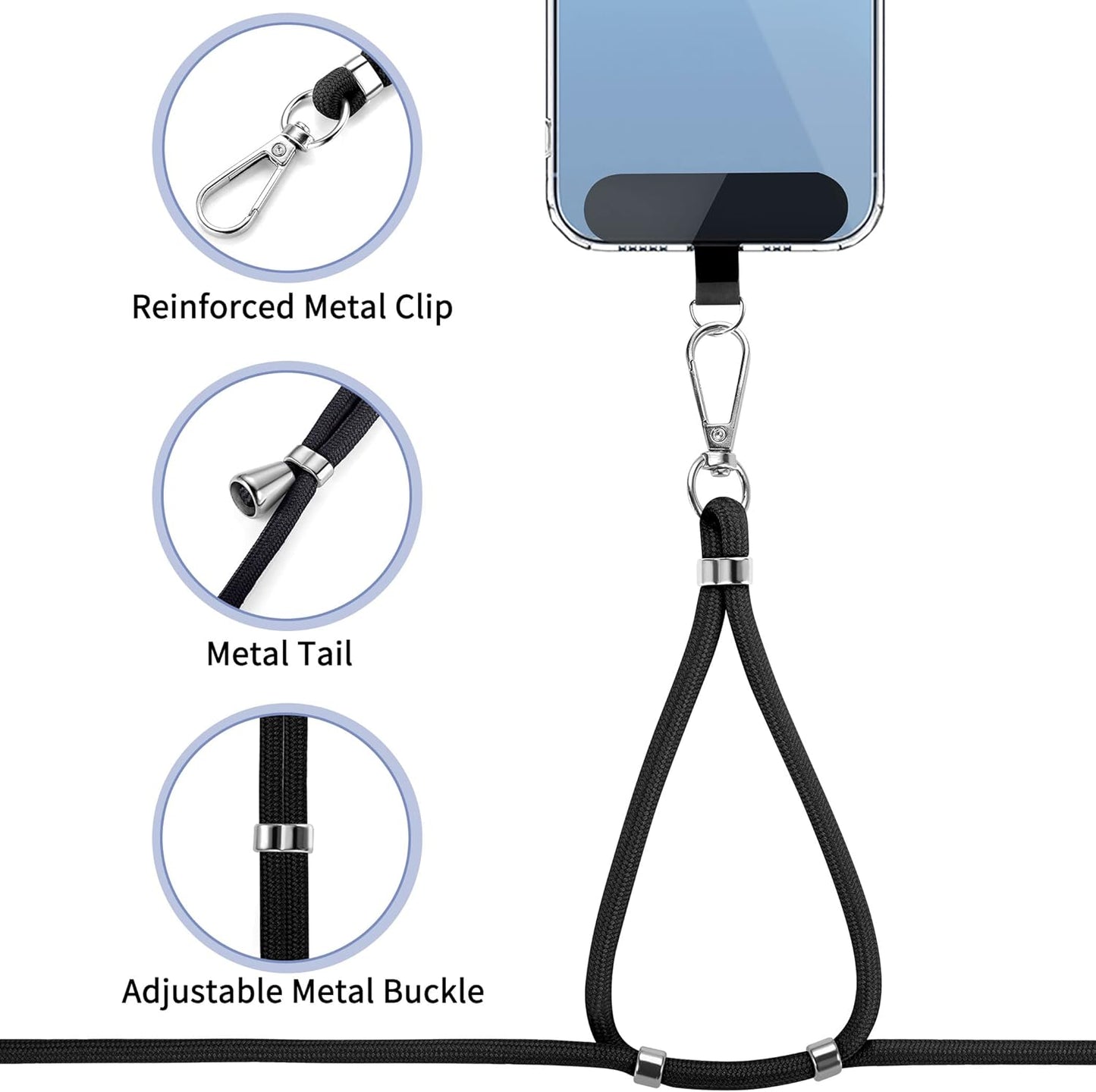 CACOE Cell Phone Lanyard 2 Pcs-1 Pcs Adjustable Neck Strap,1 Pcs Wrist Strap,2 Pcs Pads,Universal Crossbody,Multifuctional Compatible with Most Smartphones(Black)