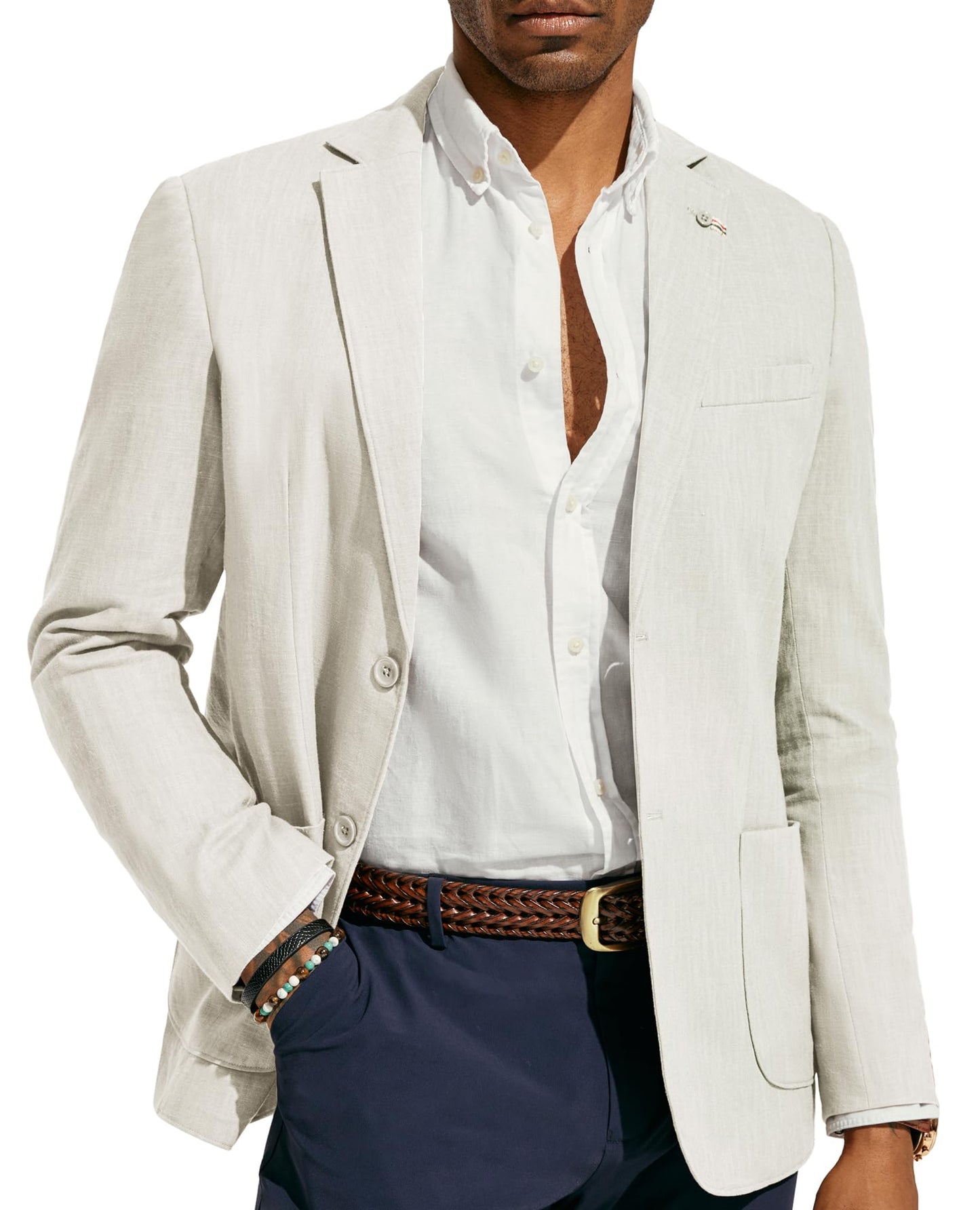 PJ PAUL JONES Mens Blazer Casual Cotton-Linen Sport Coat Lightweight 2 Button Unlined Suit Jackets